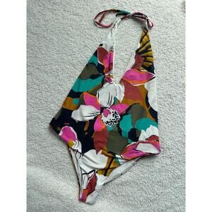 Billabong Floral Halter One Piece Swimsuit Backless Summer Hawaiian - S